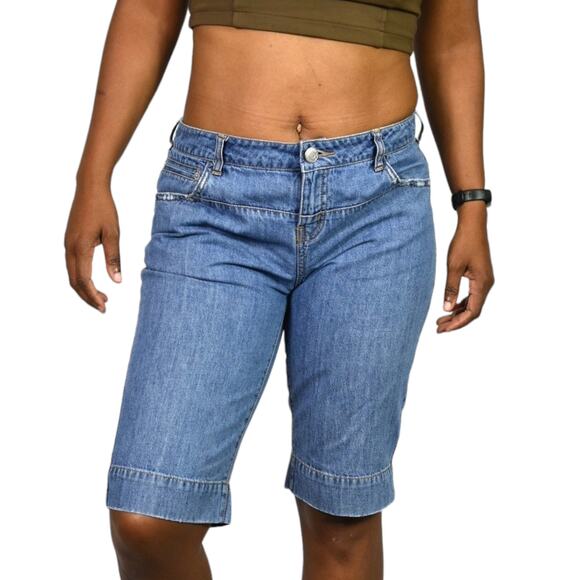 Vintage London Jean Short Blue Denim Longline Low Rise Y2K Cotton Bermuda Jort 4 - Picture 9 of 15